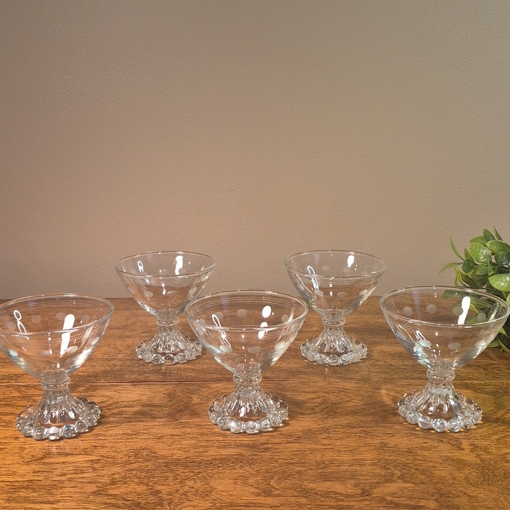ANCHOR HOCKING Vintage Berwick "Boopie" Glasses Etched Circles and Bands, Set 5 - Picture 2 of 14